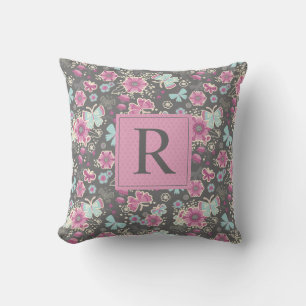 Monogram för elegantens Blommigt Kudde