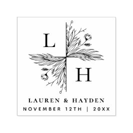 Monogram för elegantens Blommigt | Spara datumet B Självfärgande Stämpel