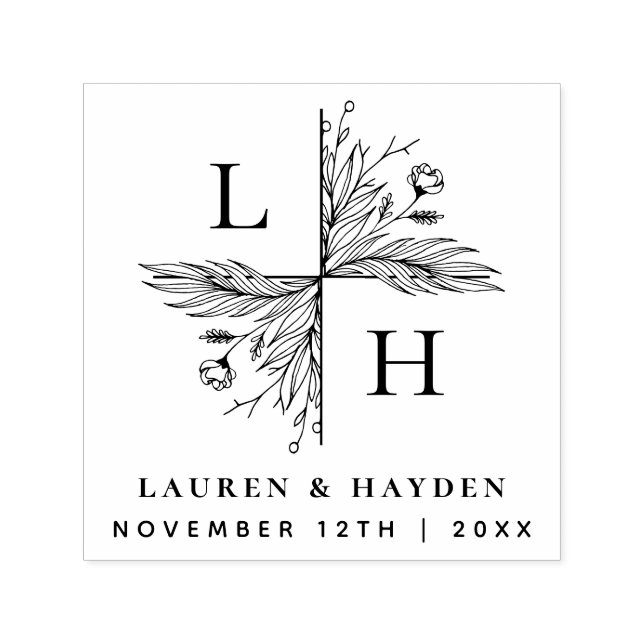 Monogram för elegantens Blommigt | Spara datumet B Självfärgande Stämpel (Design)