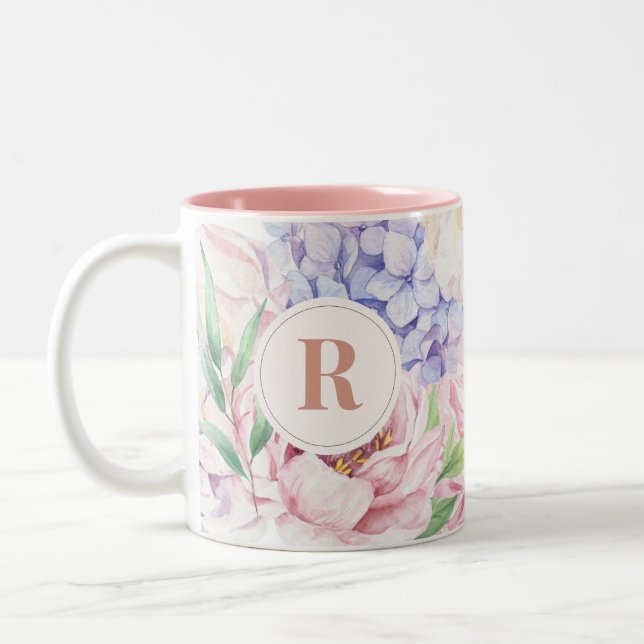 Monogram för elegantens Blommigt Två-Tonad Mugg (Vänster)