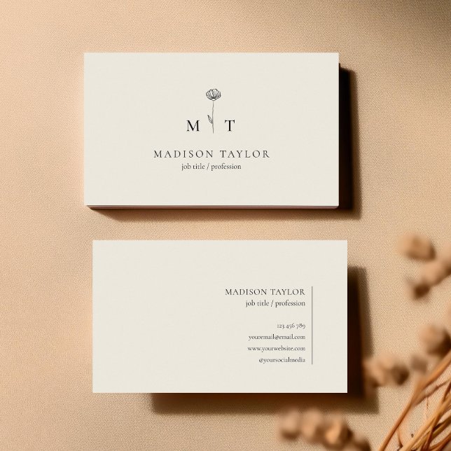 Monogram för enkel Beige-minimal Chic Visitkort (Skapare uppladdad)