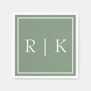 Monogram för enkel minimalistisk Grönt Bröllop Pappersservett