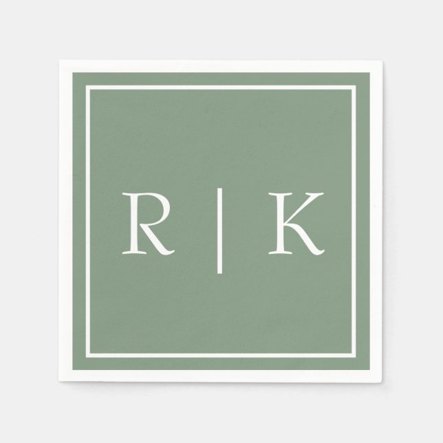 Monogram för enkel minimalistisk Grönt Bröllop Pappersservett (Framsidan)