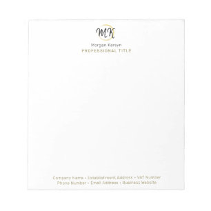 Monogram för enkel Modern White Guld Elegant-mall Anteckningsblock