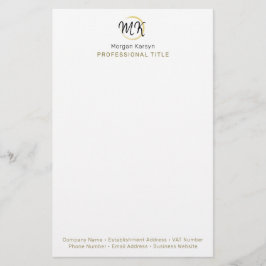 Monogram för enkel Modern White Guld Elegant-mall Brevpapper