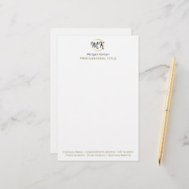 Monogram för enkel Modern White Guld Elegant-mall Brevpapper