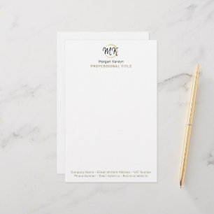Monogram för enkel Modern White Guld Elegant-mall Brevpapper