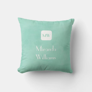 Monogram för enkel och Chic Mint-Grönt med Namn Kudde