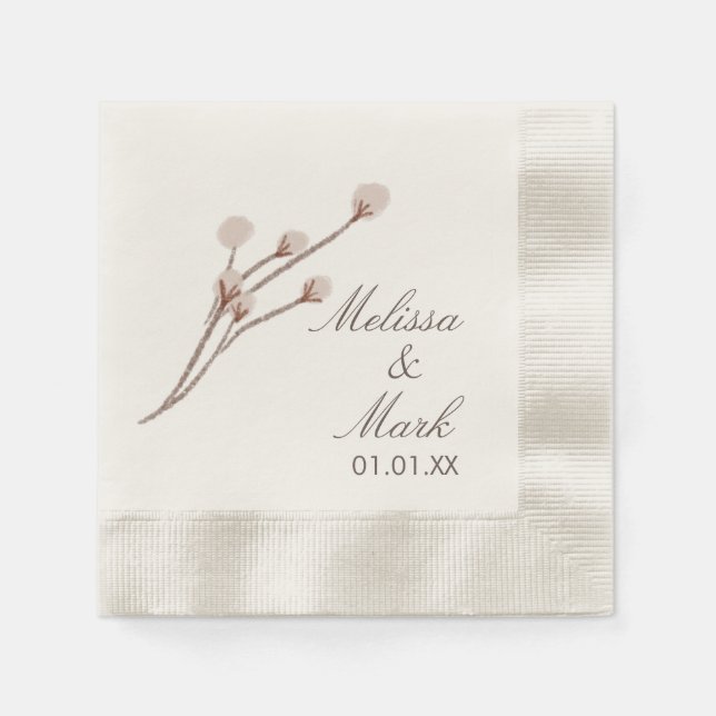 Monogram för enkla bomullsplantor i Hand plockade Pappersservett (Framsidan)