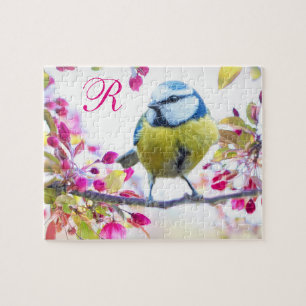 Monogram för fåglar och blommor pussel