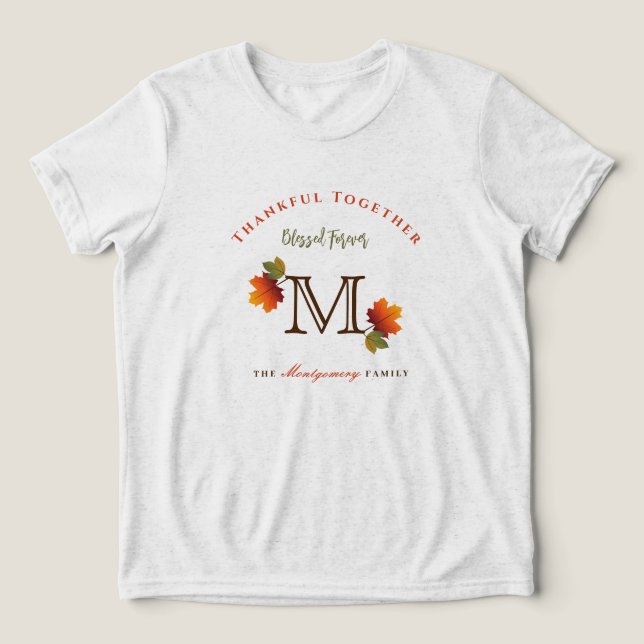 Monogram för familjen Fall/Höst löv Thanksgiving T Shirt (Design Framsida)
