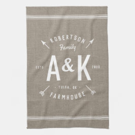 Monogram för familjen Rustic Arrow Kökshandduk