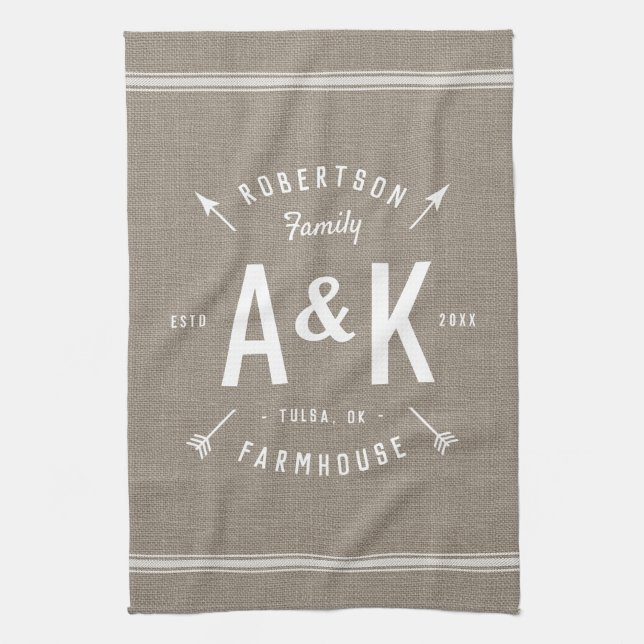 Monogram för familjen Rustic Arrow Kökshandduk (Vertikal)