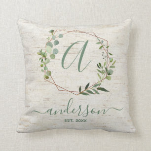 Monogram för familjen Rustic Copper Geometric Gree Kudde