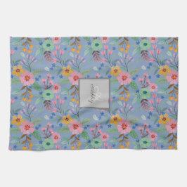 Monogram för färgämnet Vår blommor Mönster Namn Kökshandduk