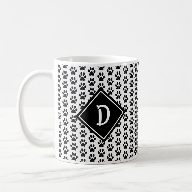 Monogram för färglös utskrift av cute Paw Kaffemugg (Vänster)