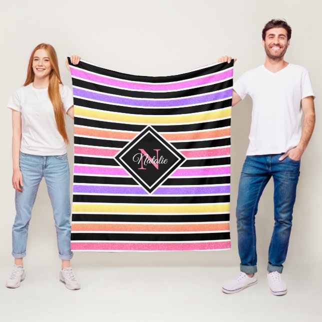 Monogram för färglöst Glitter Black Rand Fleecefilt (På plats)