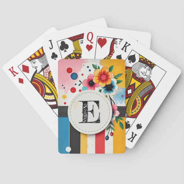 Monogram för färgstark Blommigt Design Circle Ram  Casinokort (Baksidan)