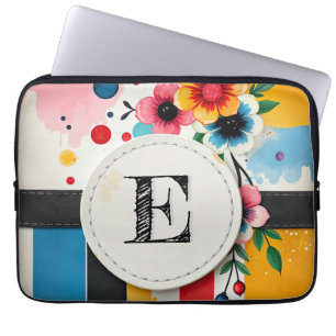Monogram för färgstark Blommigt Design Circle Ram Laptop Fodral
