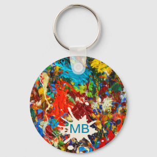 Monogram för färgstark färgplatta nyckelring