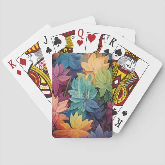 Monogram för färgstark Höst löv Anpassningsbar Casinokort (Baksidan)