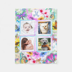Monogram för fjärils- och för blommor 4 fleecefilt