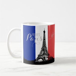 Monogram för flagga för Paris Eiffel Kaffemugg