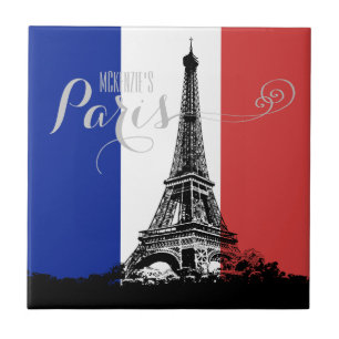Monogram för flagga för Paris Eiffel Kakelplatta