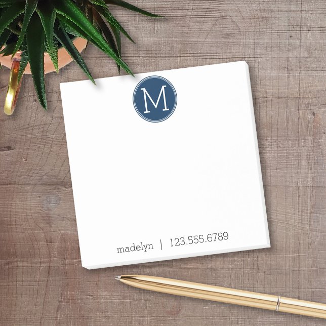Monogram för flottan med namn och kontaktnummer post-it block (Personalized Post It Notepads)