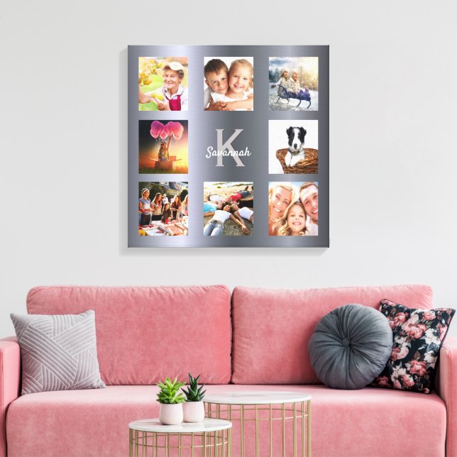 Monogram för fotokollage i silver canvastryck (Insitu (Vardagsrum))