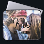 Monogram för fototext och penselskript för anpassn laptop fodral<br><div class="desc">Biet är en personlig, modern och självanpassad utformning. Den innehåller ett foto som kunden ersätter med sitt eget foto och penselskript initialer. Den här tryckningen kommer säkerligen att bidra till varje mans eller kvinnas personliga stil, skapar honom eller henne på modet och modet. Med den här designen kan du anpassa...</div>