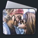 Monogram för fototext och penselskript för anpassn laptop fodral<br><div class="desc">Biet är en personlig, modern och självanpassad utformning. Den innehåller ett foto som kunden ersätter med sitt eget foto och penselskript initialer. Den här tryckningen kommer säkerligen att bidra till varje mans eller kvinnas personliga stil, skapar honom eller henne på modet och modet. Med den här designen kan du anpassa...</div>