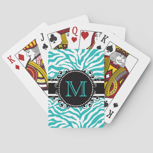 Monogram för Funky av zebra mönstrad Coola Casinokort (Baksidan)