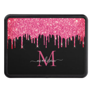 Monogram för Glitter-drivning i svart Shock rosa Dragkroksskydd