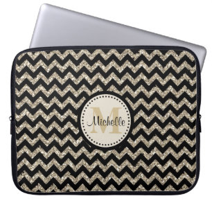 Monogram för glitter för Faux för svart Laptop Sleeve
