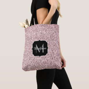 Monogram för glitter med lätt rosa tygkasse