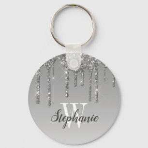 Monogram för Glitter-miniatyrbilder i silver Nyckelring