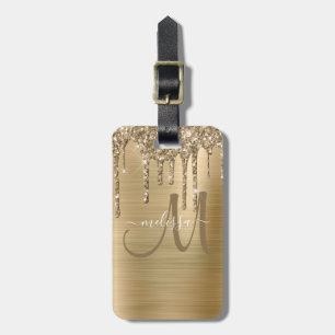 Monogram för Glitter-penseln i Chic Guld Bagagebricka