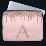 Monogram för Gnistra om Glitter i  Laptop Fodral<br><div class="desc">Rosa - Ro Guld Faux Dripping Modern och Elegant Girly Glitter och Gnistra Elegant Monogram Fodral. Det här fodralen kan anpassas så att det inkluderar ditt första och första namn.</div>