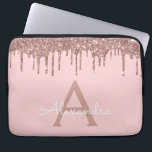 Monogram för Gnistra om Glitter i  Laptop Fodral<br><div class="desc">Rosa - Ro Guld Faux Dripping Modern och Elegant Girly Glitter och Gnistra Elegant Monogram Fodral. Det här fodralen kan anpassas så att det inkluderar ditt första och första namn.</div>