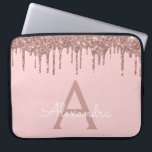 Monogram för Gnistra om Glitter i  Laptop Fodral<br><div class="desc">Rosa - Ro Guld Faux Dripping Modern och Elegant Girly Glitter och Gnistra Elegant Monogram Fodral. Det här fodralen kan anpassas så att det inkluderar ditt första och första namn.</div>