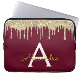 Monogram för Gnistran Burgundy Guld Glitter Laptop Fodral