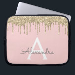 Monogram för Gnistran Guld Glitter vid  Rosan Laptop Fodral<br><div class="desc">Rosa och Guld Faux Dripping Modern och Elegant Girly Glitter och Gnistra Elegant Monogram Fodral. Fodral kan anpassas så att det omfattar ditt första och första namn.</div>