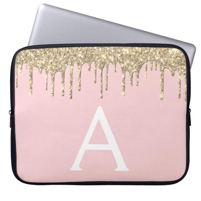 Monogram för Gnistran Guld Glitter vid  Rosan Laptop Fodral (Framsidan)