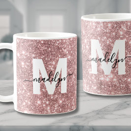 Monogram för Gnistran ro Guld Glitter Kaffemugg