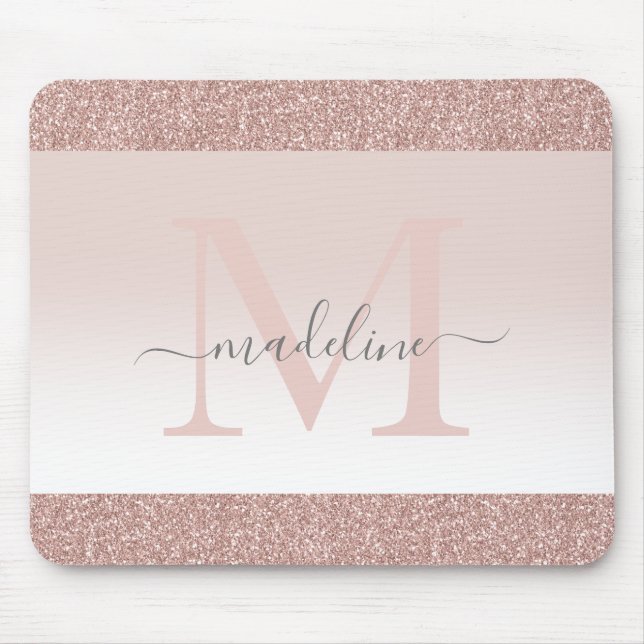 Monogram för Gnistran Rosa ros Glitter vid  Guld Musmatta (Framsidan)