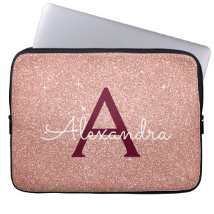 Monogram för Gnistran rosa ros Guld Burgundy Glitt Laptop Fodral