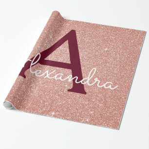 Monogram för Gnistran rosa ros Guld Burgundy Glitt Presentpapper