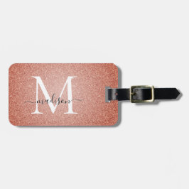 Monogram för Gnistran Rosa ros Guld Glitter Bagagebricka