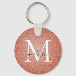 Monogram för Gnistran Rosa ros Guld Glitter Nyckelring